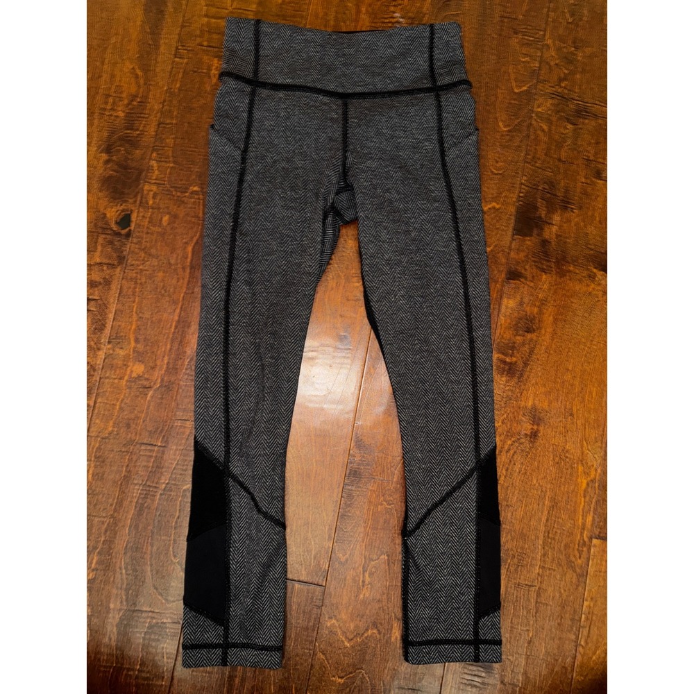 Lululemon Pace Rival Herringbone Grey Black Mesh Pocket Leggings Size 2